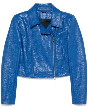 Patrizia Pepe Crocodile-Embossed Biker Jacket - Blue
