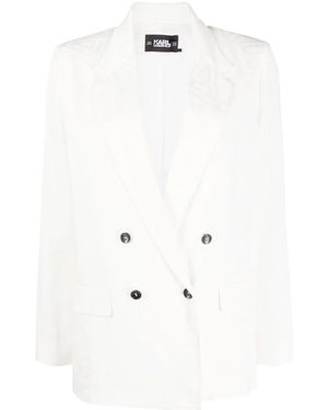 KARL LAGERFELD Logo-Jacquard Double-Breasted Blazer - White