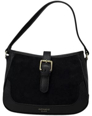 Avenue Isadora Buckled Leather Shoulder Bag - Black