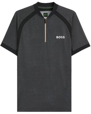BOSS Panelled Zip-Neck T-Shirt - Black