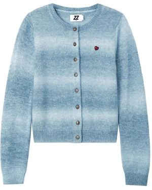 Izzue Gradient-Effect Heart-Patch Cardigan - Blue
