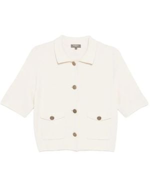 N.Peal Cashmere Cutaway Collar Short-Sleeve Blouse - White
