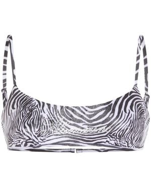 Blumarine Zebra-Print Bikini Top - White
