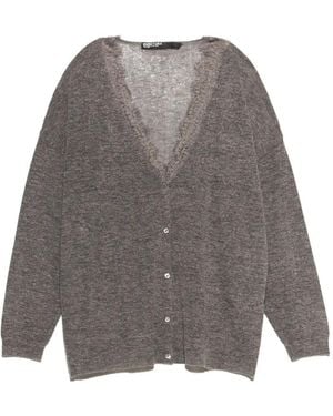 Bimba Y Lola Long-Melange Wool And Lace Cardigan - Grey
