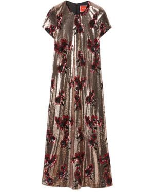 La DoubleJ Sequin Floral Midi Day Dress - Brown