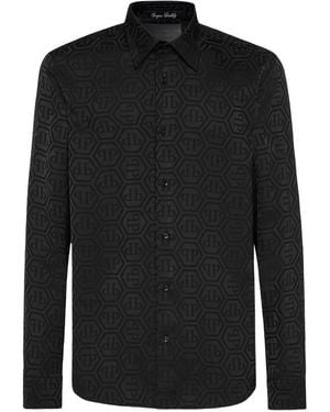 Philipp Plein Sugar Daddy Cut Silk Shirt Monogram - Black