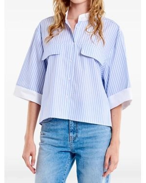 ViCOLO Striped Flap-Pocket Shirt - Blue