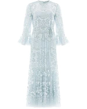 Needle & Thread Snowdrop Sequin-Embellished Bell-Sleeve Dress - White