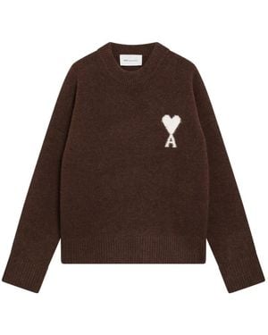 Ami Paris Jersey De Alpaca Con Cuello Redondo Y Motivo Ami De Coeur - Marrón