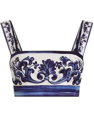 Dolce & Gabbana マジョリカ スクエアネック トップ - ブルー