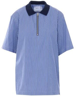 Sacai Striped Zip Polo Shirt - Blue