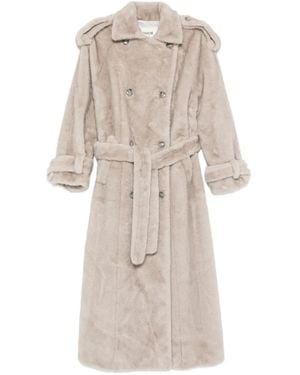 DUCIE Thalia Double-Breasted Faux Fur Coat - Natural