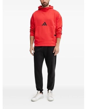 adidas Kangaroo-Pocket Stripe-Detail Hoodie - Red
