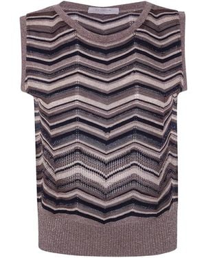 D.exterior Chevron-Knit Sleeveless Top - Grey