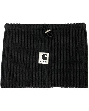 Sacai X Carhartt Wip Ribbed Logo Neck Warmer - Black