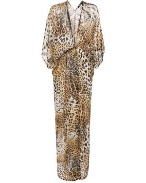 Roberto Cavalli Leopard-Print Silk Beach Dress - Metallic
