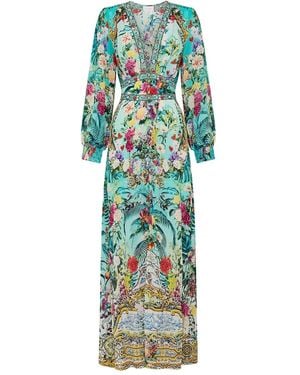 CAMILLA Floral-Print Crystal-Embellishments Maxi Dress - Green