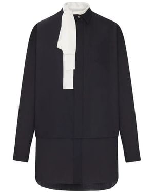 Sacai Mini Layered Pussy-Bow Dress - Blue