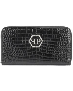 Philipp Plein Croc-Embossed Zip-Around Wallet - Black