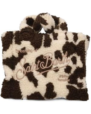 MC2 Saint Barth Mini Vanity Cow-Print Embroidered-Logo Tote Bag - Natural
