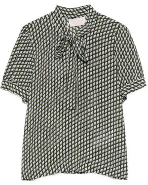 iBlues Geometric-Print Pussy-Bow-Collar Blouse - Gray