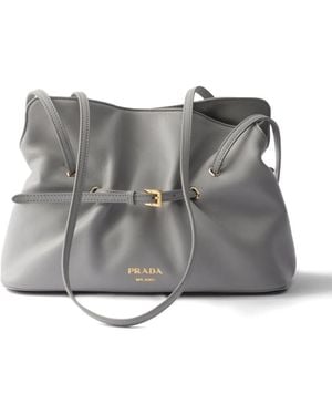 Prada Small Dada Leather Tote Bag - Grey