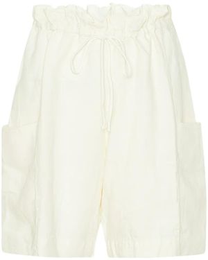 Black Crane Parachute Drawstring-Detail Linen Shorts - White