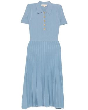 Michael Kors Polo-Collar Ribbed-Knit Midi Dress - Blue