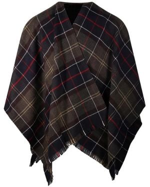 Barbour Classic Tartan Fringed Cape - Black