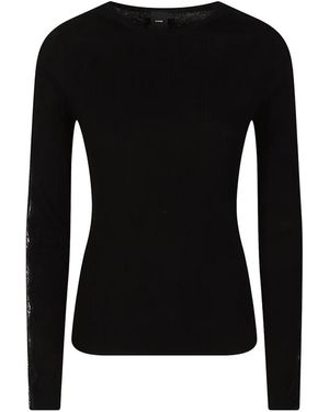 Pinko Jersey De Canalé Con Ribete De Encaje - Negro