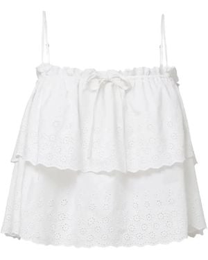 Veronica Beard Broderie Anglaise Tiered Top - White