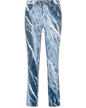 Roberto Cavalli Marble-Print Straight-Leg Jeans - Blue