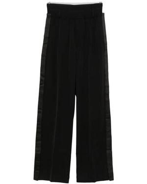 ALAINPAUL Satin-Stripe Wide-Leg Trousers - Black