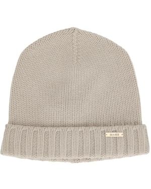 Moorer Gestrickte Beanie Mit Logoplakette - Natur