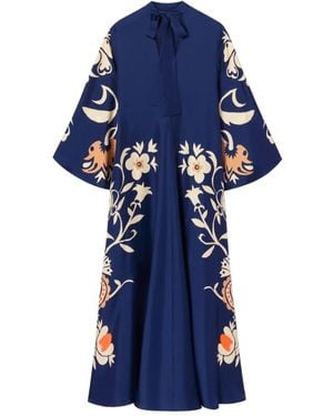 La DoubleJ Floral-Print Bell-Sleeve Maxi Dress - Blue