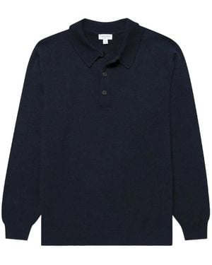 Sunspel Ribbed-Knit Polo Shirt - Blue