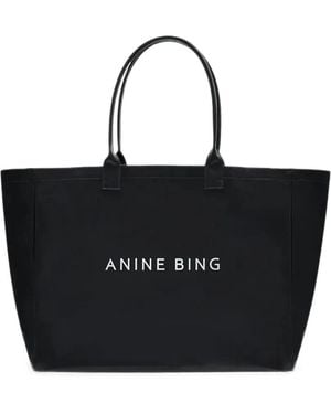 Anine Bing Leo Coated Canvas Tote - Black