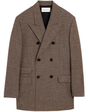 Ami Paris Manteau Boutonné À Carreaux - Brown