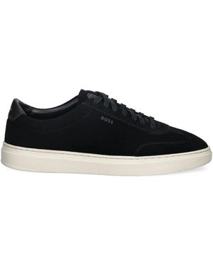 BOSS Suede Panelled Trainers - Black