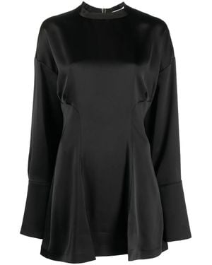 Genny Long-Sleeved Satin Blouse - Black