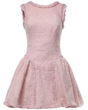 Self-Portrait Bouclé Frayed-Edge Mini Dress - Pink