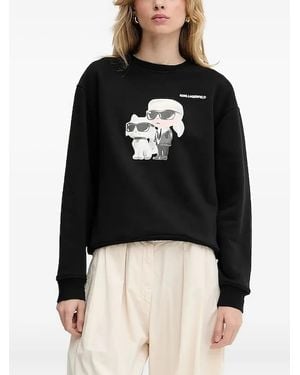 Karl Lagerfeld Ikon Karl & Choupette-Print Sweatshirt - Black