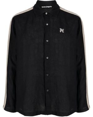 Palm Angels Pa Monogram-Print Linen Shirt - Black