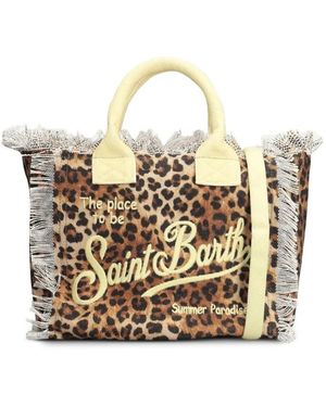 MC2 Saint Barth Leopard-Print Frayed Tote Bag - White