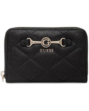 Guess Portefeuille Matelassé Frances À Plaque Logo - Black