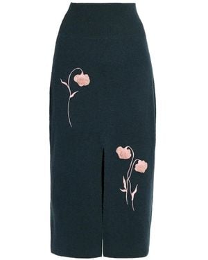 Erdem Flower-Embroidered Skirt - Blue