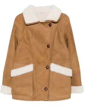 IRO Single-Breasted Shearling Jacket - Brown