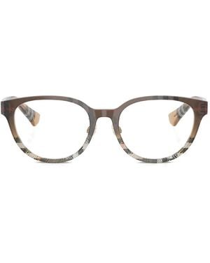 Burberry Runde Brille Mit Check - Braun