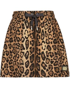 Dolce & Gabbana Leopard-Print Drawstring Mini Skirt - Natural
