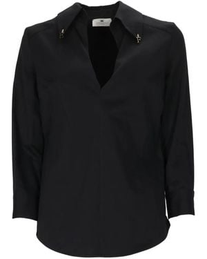 Elisabetta Franchi Blusa Con Charm Del Logo Y Cuello En V - Negro